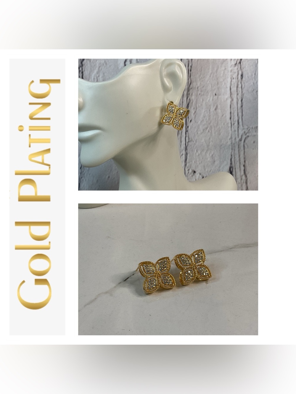 🌟🌟 18K Gold-Plated Floral Cluster Diamond Stud Earrings